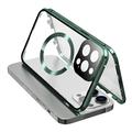 Compatibil cu Carcasa MagSafe pentru iPhone 15 Pro Cadru metalic magnetic + Capac de telefon din sticlă călită pe ambele fețe cu blocare cu cataramă - Verde