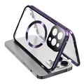 Compatibil cu Carcasa MagSafe pentru iPhone 15 Pro Cadru metalic magnetic + Capac de telefon din sticlă călită pe ambele fețe cu blocare cu cataramă - violet
