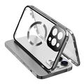 Compatibil cu Carcasa MagSafe pentru iPhone 15 Pro Cadru metalic magnetic + Capac de telefon din sticlă călită pe ambele fețe cu blocare cu cataramă - argintiu