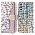 Husă Portofel Samsung Galaxy A14/A14 5G - Croco Bling - Auriu Roze