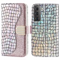 Husă Portofel Samsung Galaxy S21 FE 5G - Croco Bling - Auriu Roze