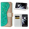 Husă Portofel Samsung Galaxy S21 Ultra 5G - Croco Bling - Verde