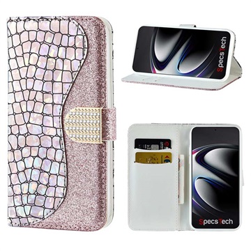 Husă Portofel Samsung Galaxy S21 Ultra 5G - Croco Bling - Auriu Roze