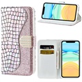 Husă Portofel iPhone 13 - Croco Bling - Auriu Roze