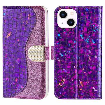 Husă Portofel iPhone 14 - Croco Bling - Violet
