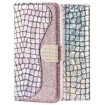 Husă Portofel Samsung Galaxy A50 Croco Bling - Srebrny