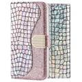 Husă Portofel iPhone X / iPhone XS Croco Bling - Srebrny