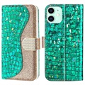 Husă Portofel iPhone 13 Mini - Croco Bling - Verde