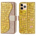 Husă Portofel iPhone 13 Pro - Croco Bling - Auriu
