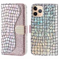 Husă Portofel iPhone 13 Pro - Croco Bling - Auriu Roze