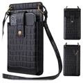 Geantă Umăr Crossbody Smartphone cu Oglinda de Machiaj - Crocodil - Negru