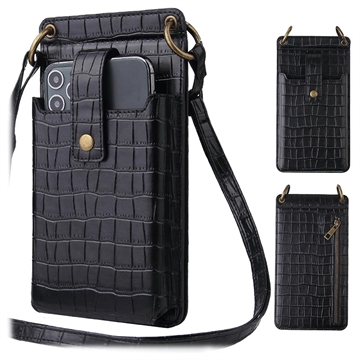 Geantă Umăr Crossbody Smartphone cu Oglinda de Machiaj - Crocodil