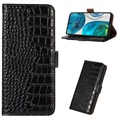Husă Piele Portofel cu RFID Motorola Moto G62 5G - Crocodile - Negru