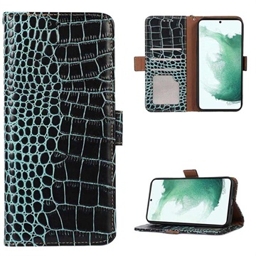 Husă Piele Portofel cu RFID Samsung Galaxy S21 FE 5G - Crocodile - Verde