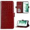 Husă Piele Portofel cu RFID Samsung Galaxy S21 FE 5G - Crocodile