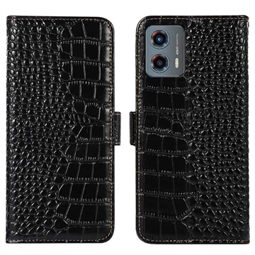 Husă Piele Portofel cu RFID Motorola Moto G (2023) - Crocodile - Negru