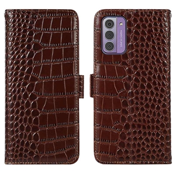Husă Piele Portofel cu RFID Nokia G42 - Crocodile - Maro