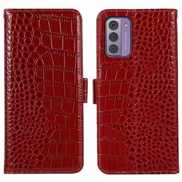 Husă Piele Portofel cu RFID Nokia G42 - Crocodile - Roșu