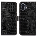 Husă Piele Portofel cu RFID Nothing Phone (2) - Crocodile - Negru