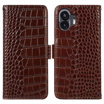Husă Piele Portofel cu RFID Nothing Phone (2) - Crocodile - Maro