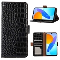 Husă Piele Portofel cu RFID Honor X8 - Crocodile - Negru