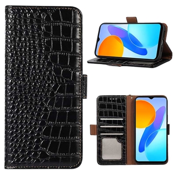 Husă Piele Portofel cu RFID Honor X8 - Crocodile - Negru