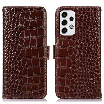 Husă Piele Portofel cu RFID Samsung Galaxy A33 5G - Crocodile - Maro