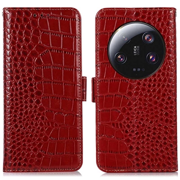 Husă Piele Portofel cu RFID Xiaomi 13 Ultra - Crocodile - Roșu