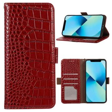Husă Piele Portofel cu RFID iPhone 14 - Crocodile