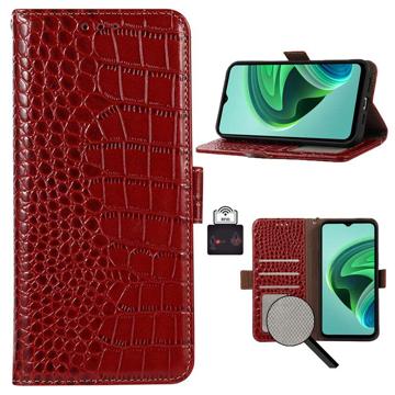 Husă Piele Portofel cu RFID Xiaomi Redmi A1 - Crocodile - Roșu