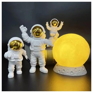 Figurine Decorative Astronauți cu Lampă Lună - Auriu / Galben