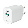 Încărcător de perete Deltaco 35W cu GaN - USB-C/USB-A - Alb