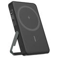 Baterie externă magnetică fără fir Deltaco de 5000mAh cu suport - Negru