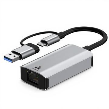 Adaptor USB-C/USB 3.0 cu interfață dublă la RJ45 Gigabit Ethernet - Convertor LAN compact Plug & Play