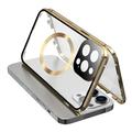 Dual-Sided Tempered Glass+Magnetic Metal Frame Anti-Drop Case pentru iPhone 15 Compatibil cu MagSafe Phone Cover cu Buckle Lock - Gold