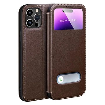 iPhone 16 Pro Max Husă din piele cu dublă vedere - maro