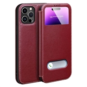 iPhone 16 Pro Max Husă din piele cu dublă vedere - roșu