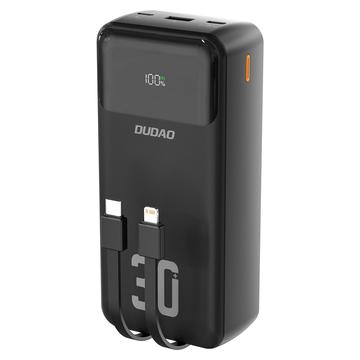 Dudao K15MAX 30000mAh Power Bank - 22.5W PD & QC încărcare rapidă, cabluri USB-C și Lightning încorporate - negru