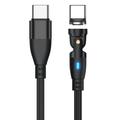 Cablu magnetic USB-C împletit din nailon E9 cu rotație de 540 de grade - 1m/60W - Negru