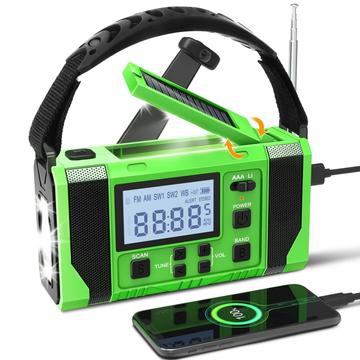 EGR-168-WB Radio de urgență cu manivelă solară cu 10000mAh Power Bank - Verde