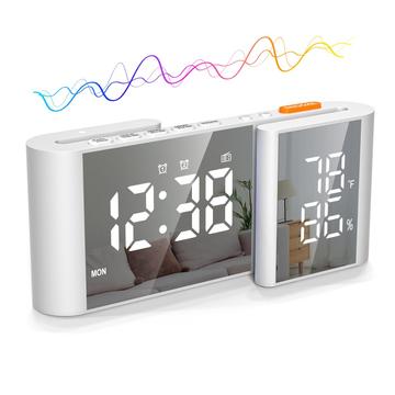EN8837-A Ceas cu alarmă radio cu afișaj dual LED în formă de S, cu temperatură și umiditate - alb