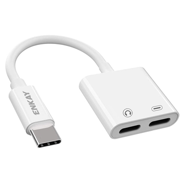 Adaptor Audio și Încărcare Enkay ENK-AT105 Dual USB-C - Alb