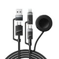 Cablu de încărcare rapidă Essager 5-în-1 1m - USB-C, Lightning, USB-A, Apple Watch - Negru