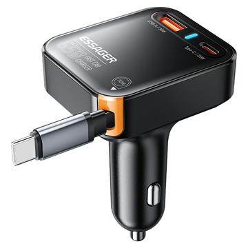 Încărcător auto rapid Essager 65W cu cablu USB-C retractabil - negru