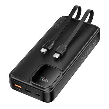 Essager Digital Display 20000mAh Power Bank cu cabluri Type-C și Lightning - 22.5W - Negru