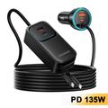 Încărcător auto Essager F789 de 135W pentru scaunul din spate - 2 cabluri USB-C, 4 intrări USB-C și 2 intrări USB-A - 1.5m - Negru