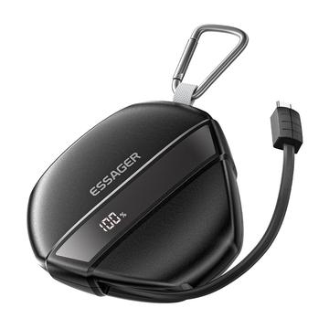 Essager Power Bank cu încărcare rapidă, cablu retractabil de 70cm și carabină - 10000mAh