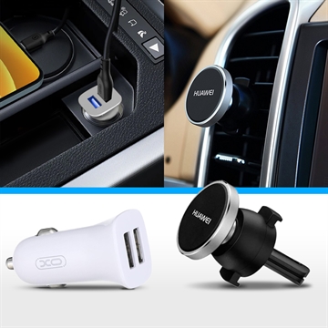 Kit auto esențial - încărcător USB dublu și suport magnetic pentru telefon