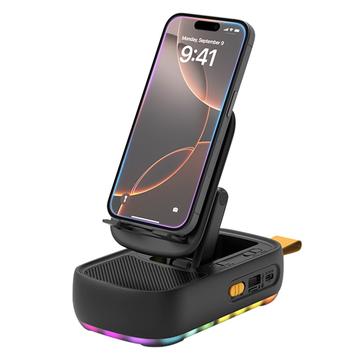 F15 Suport de telefon pliabil 3 în 1 cu difuzor Bluetooth și Power Bank de 1200mAh - Negru