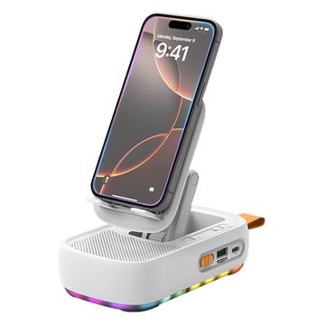F15 Suport de telefon pliabil 3 în 1 cu difuzor Bluetooth și Power Bank de 1200mAh - alb